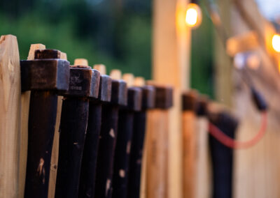row of axes for Maine axe throwing